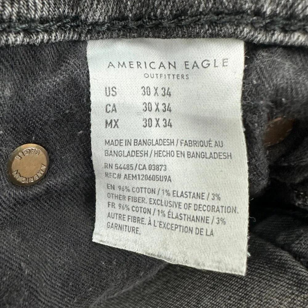 American Eagle Stacked Skinny‎ Men's size 30x34 Black Denim Jeans